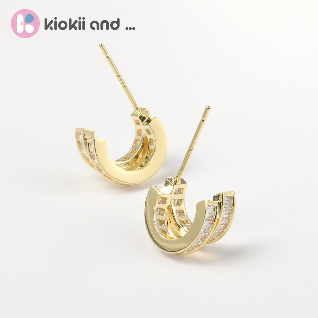 Arch14 Brilliant Double Channel-Set 18K Gold-Plated Huggie Earrings