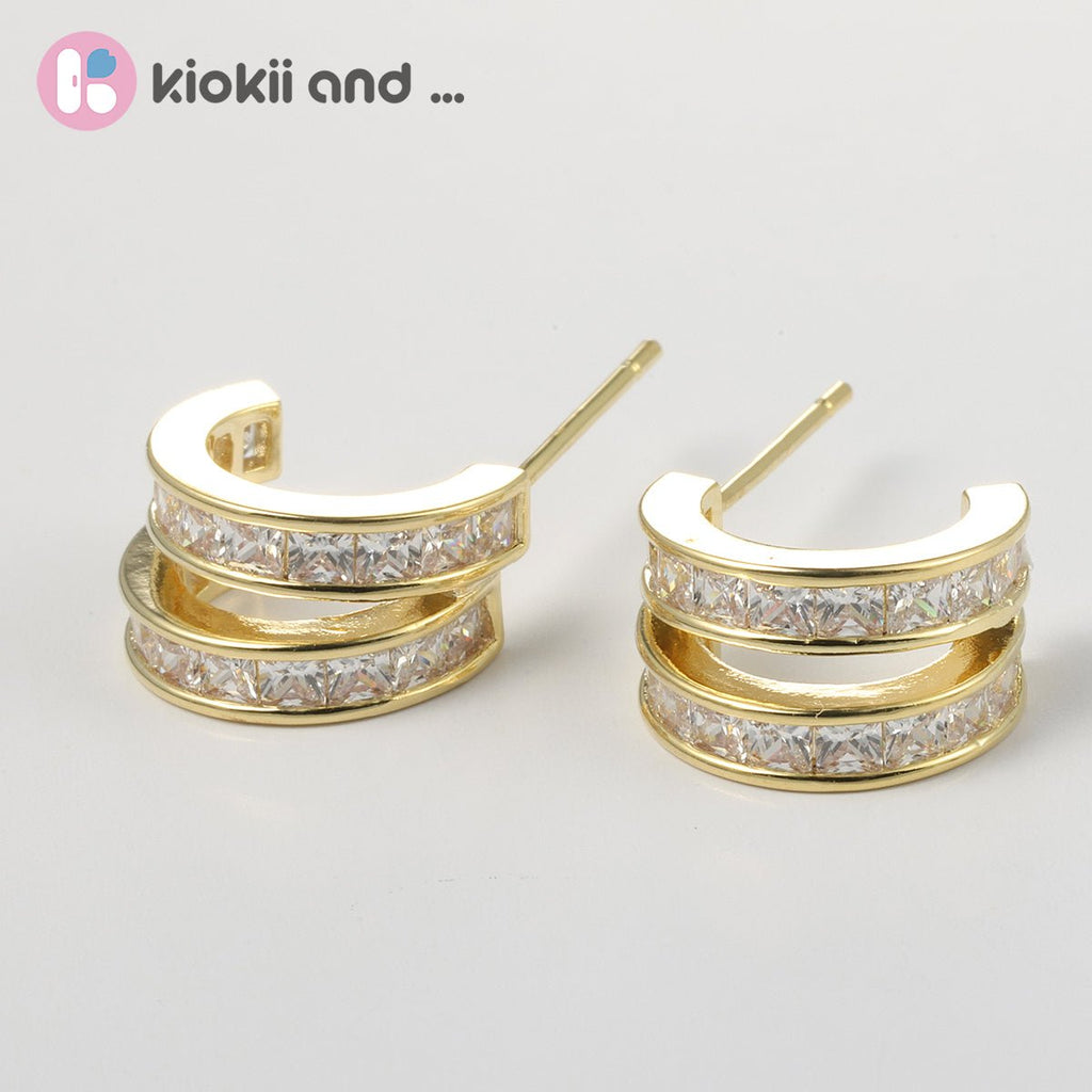 Arch14 Brilliant Double Channel-Set 18K Gold-Plated Huggie Earrings