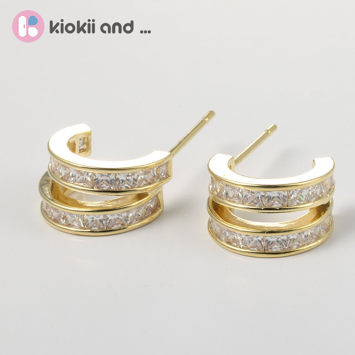 Arch14 Brilliant Double Channel-Set 18K Gold-Plated Huggie Earrings