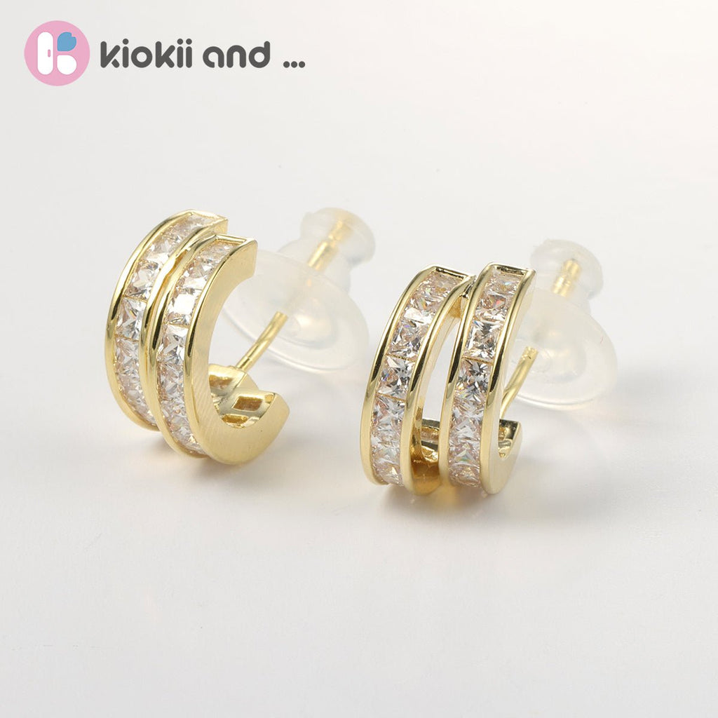 Arch14 Brilliant Double Channel-Set 18K Gold-Plated Huggie Earrings