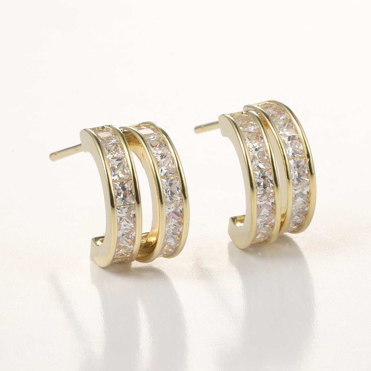 Arch14 Brilliant Double Channel-Set 18K Gold-Plated Huggie Earrings