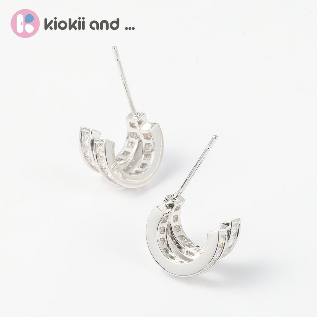 Arch14 Brilliant Double Channel-Set 18K White Gold-Plated Huggie Earrings