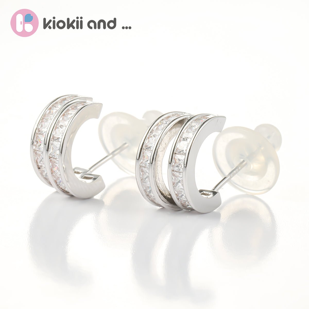 Arch14 Brilliant Double Channel-Set 18K White Gold-Plated Huggie Earrings