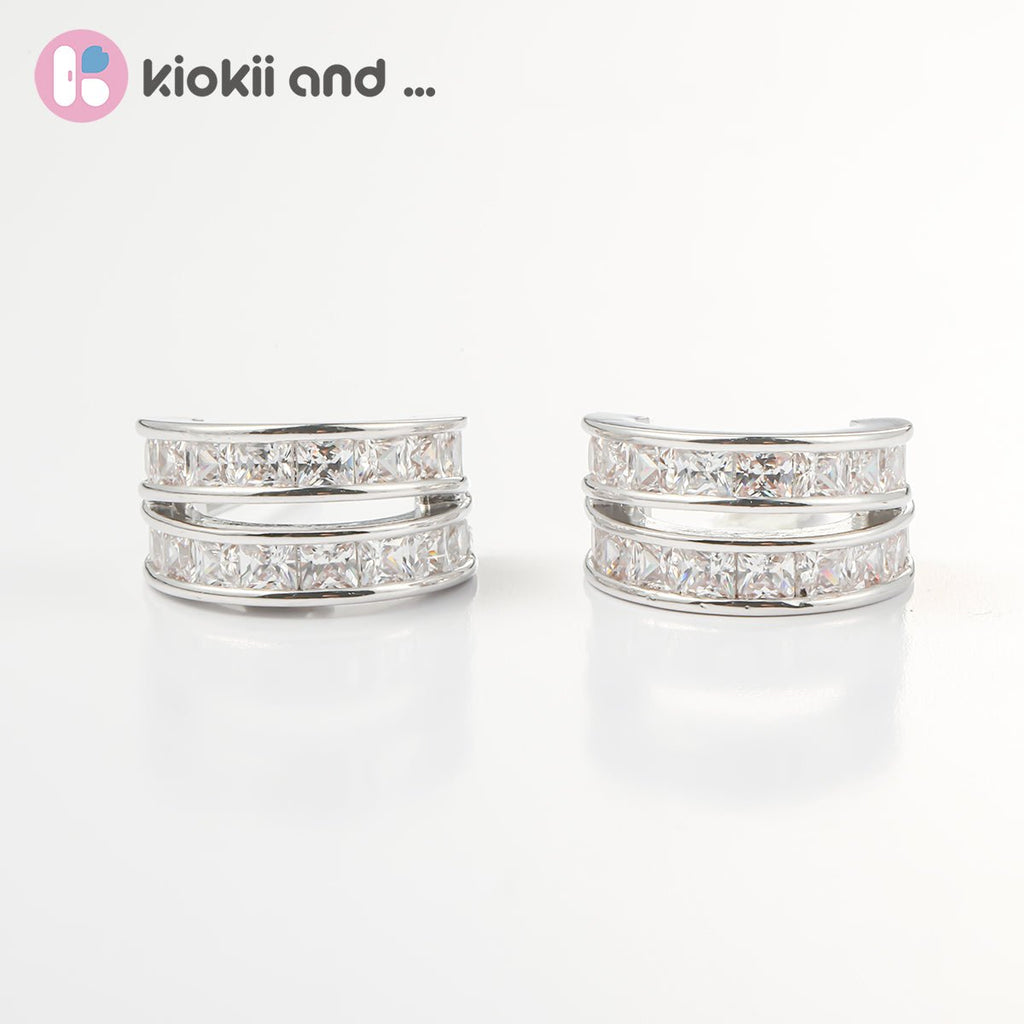 Arch14 Brilliant Double Channel-Set 18K White Gold-Plated Huggie Earrings