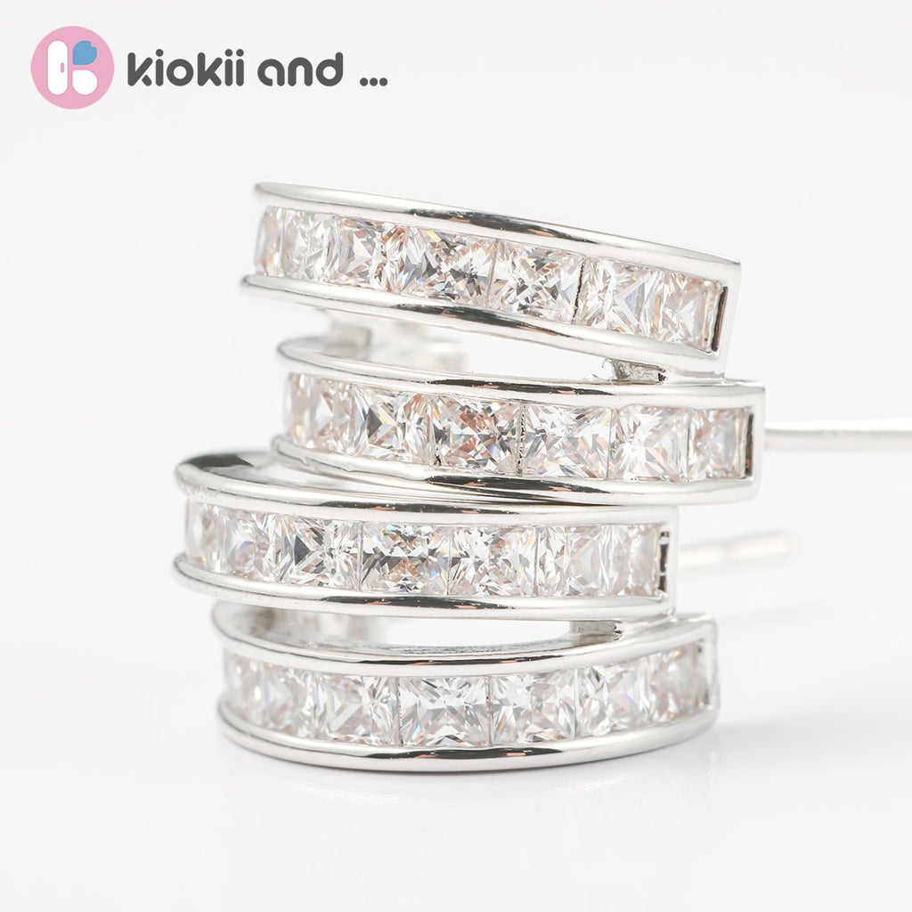 Arch14 Brilliant Double Channel-Set 18K White Gold-Plated Huggie Earrings