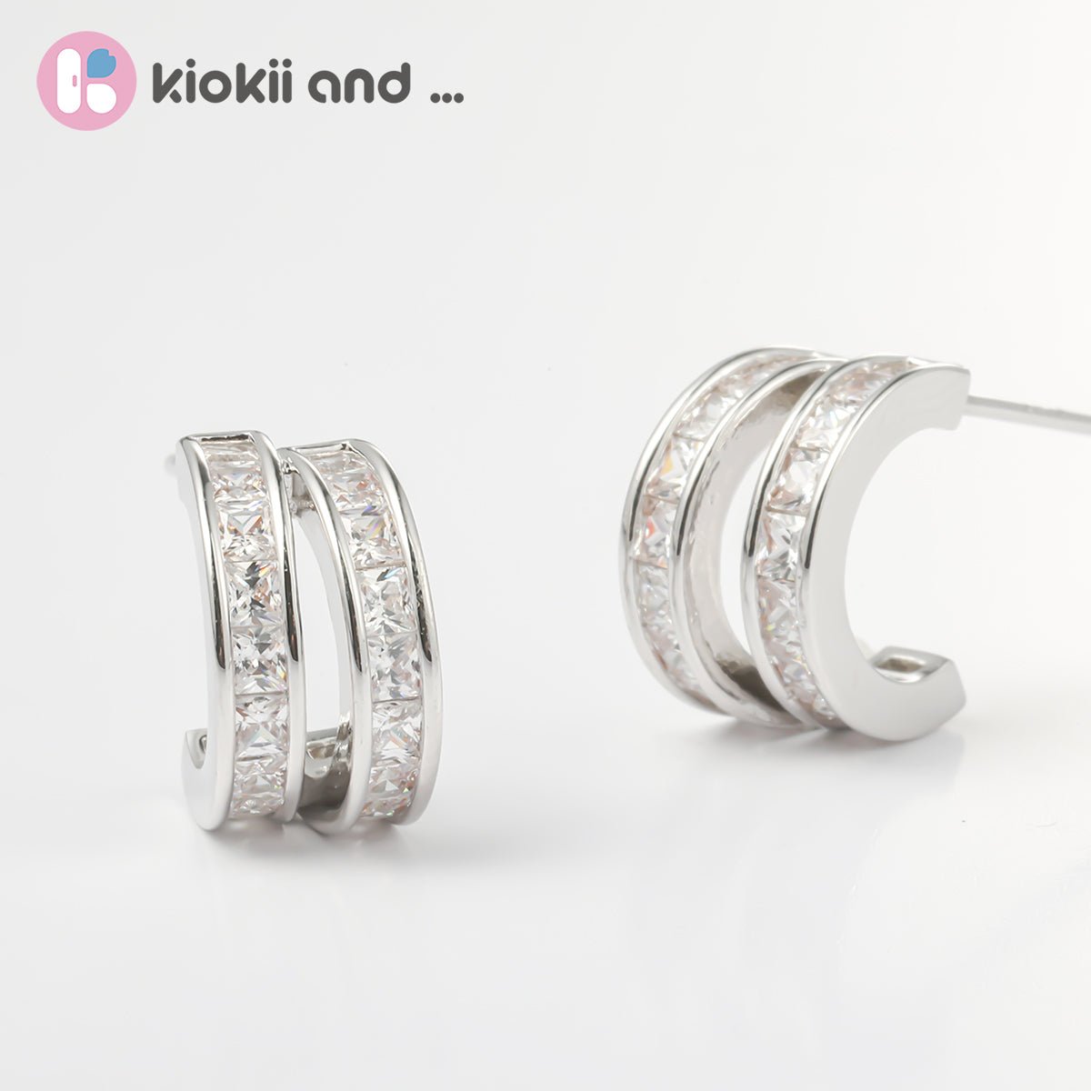 Arch14 Brilliant Double Channel-Set 18K White Gold-Plated Huggie Earrings