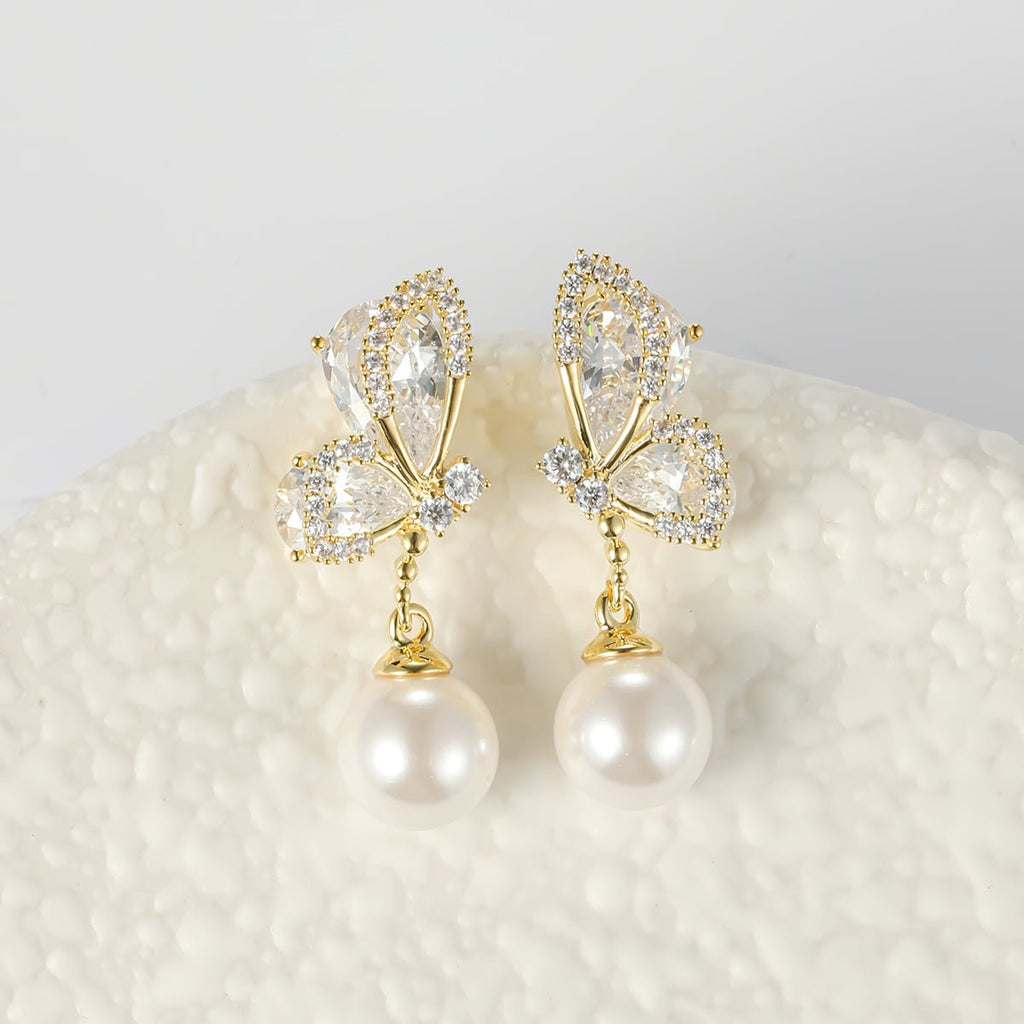 Arch14 Enchanted Wings & Pearl 18K Gold-Plated Drop Earrings
