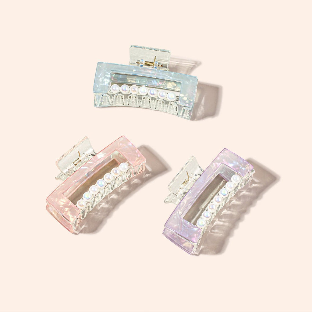 Arch14 Pearl Accent Rectangle Claw Clip 1pc