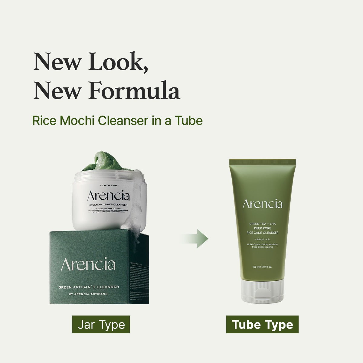 Arencia Green Tea + LHA Deep Pore Rice Cake Cleanser 150ml