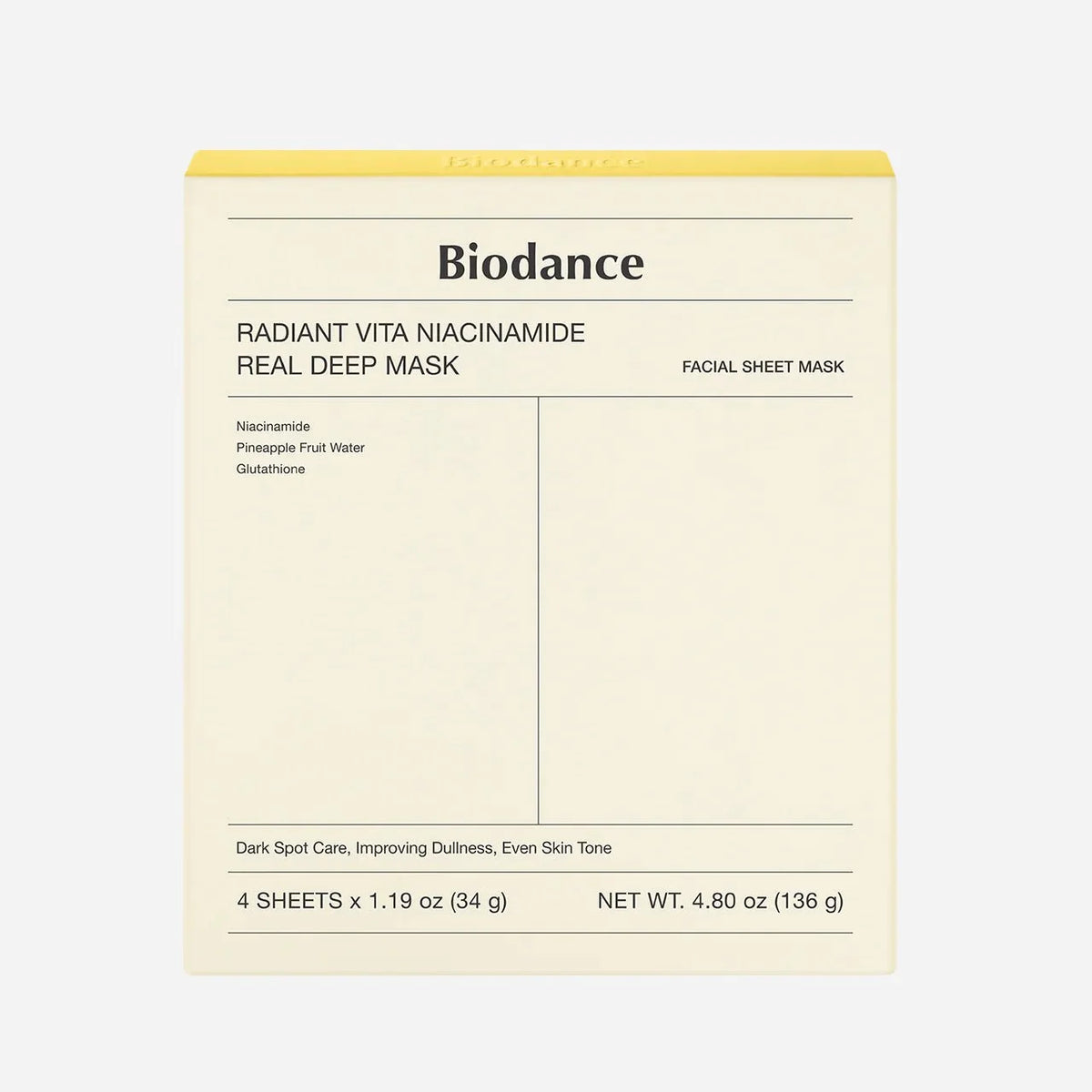 Biodance Radiant Vita Niacinamide Real Deep Mask (Yellow)