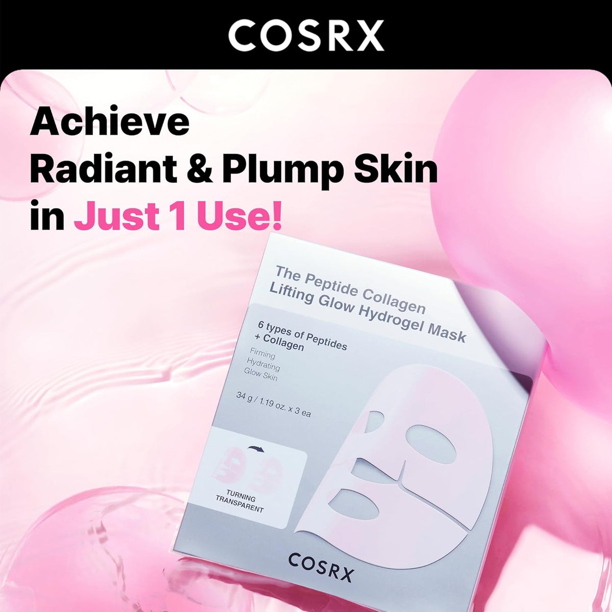 COSRX The Peptide Collagen Lifting Glow Hydrogel Mask 3pcs