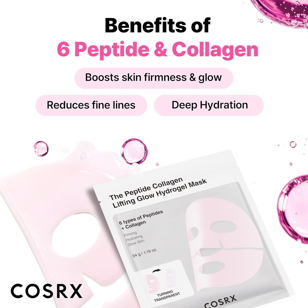 COSRX The Peptide Collagen Lifting Glow Hydrogel Mask 3pcs