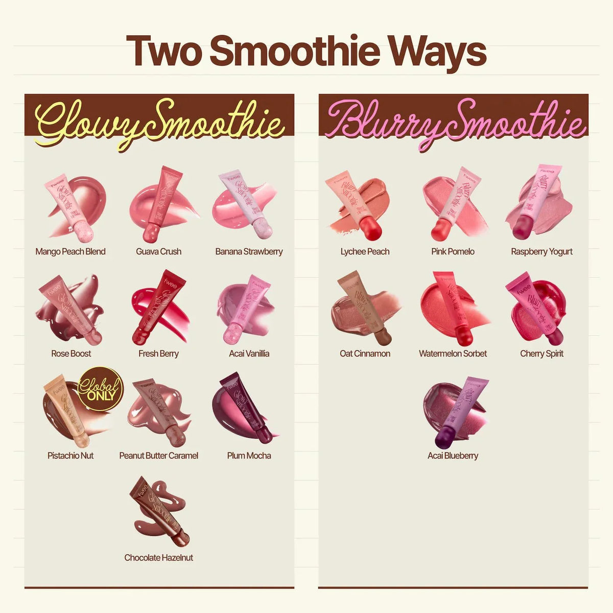 Fwee GLOWY Smoothie Tinted Lip Balm - 4 Colors