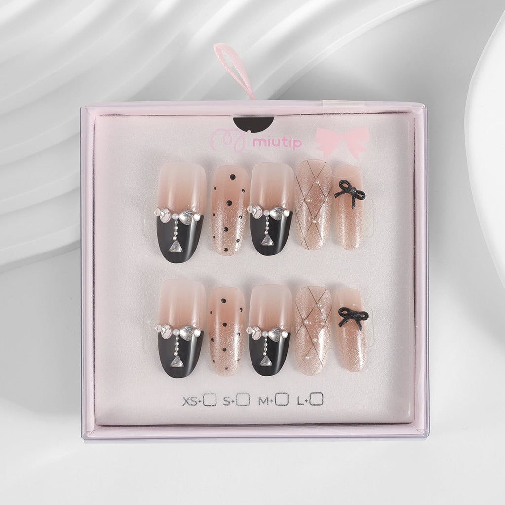 Kiokii Handmade Press-On Nails-Black-Pink Splicing