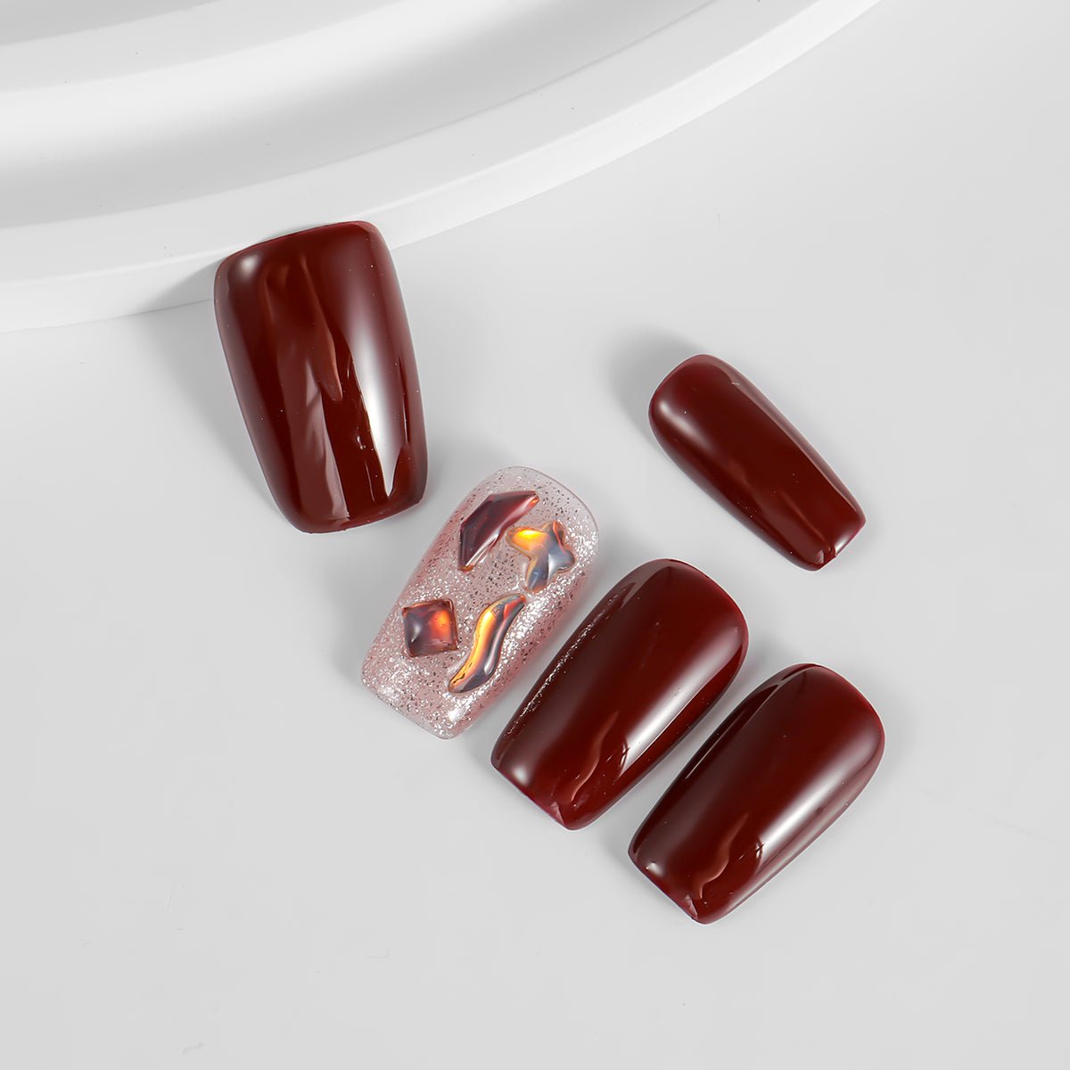 Kiokii Handmade Press-On Nails-Burgundy Glitter