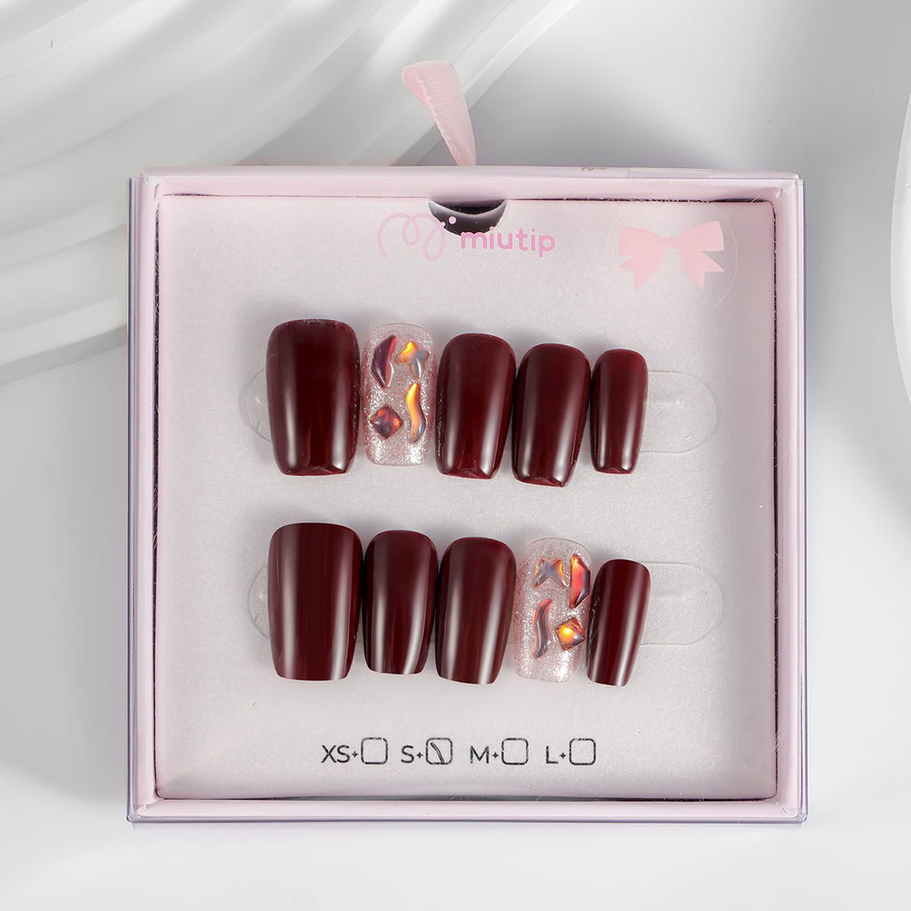 Kiokii Handmade Press-On Nails-Burgundy Glitter