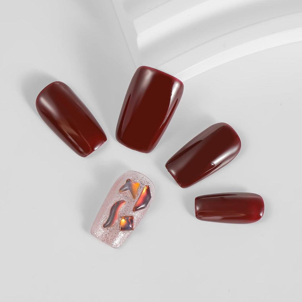 Kiokii Handmade Press-On Nails-Burgundy Glitter