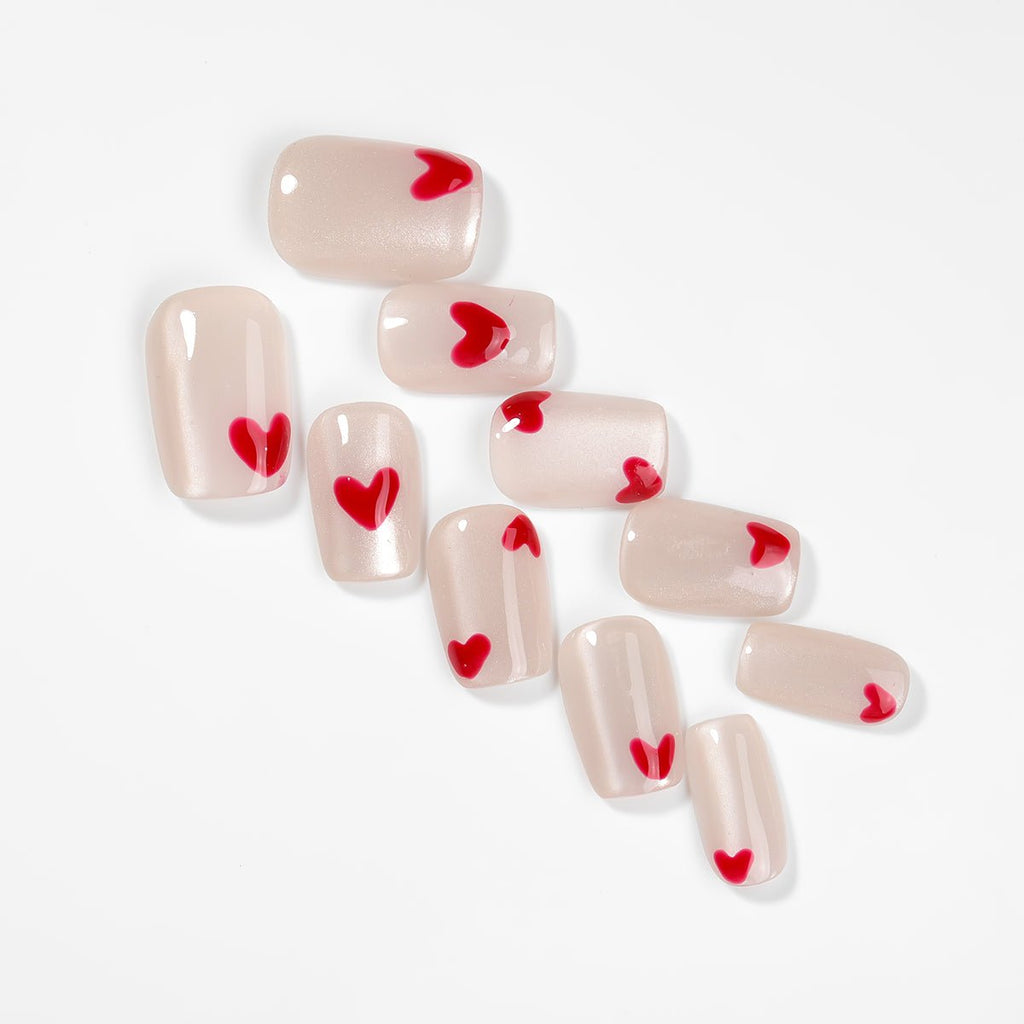 Kiokii Handmade Press-On Nails-Charming Pink Heart Wearable