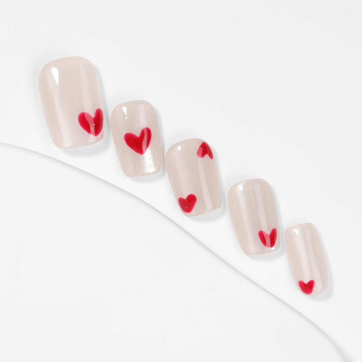 Kiokii Handmade Press-On Nails-Charming Pink Heart Wearable
