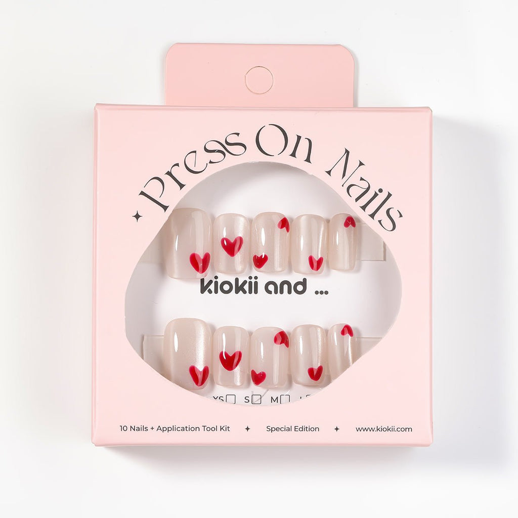 Kiokii Handmade Press-On Nails-Charming Pink Heart Wearable