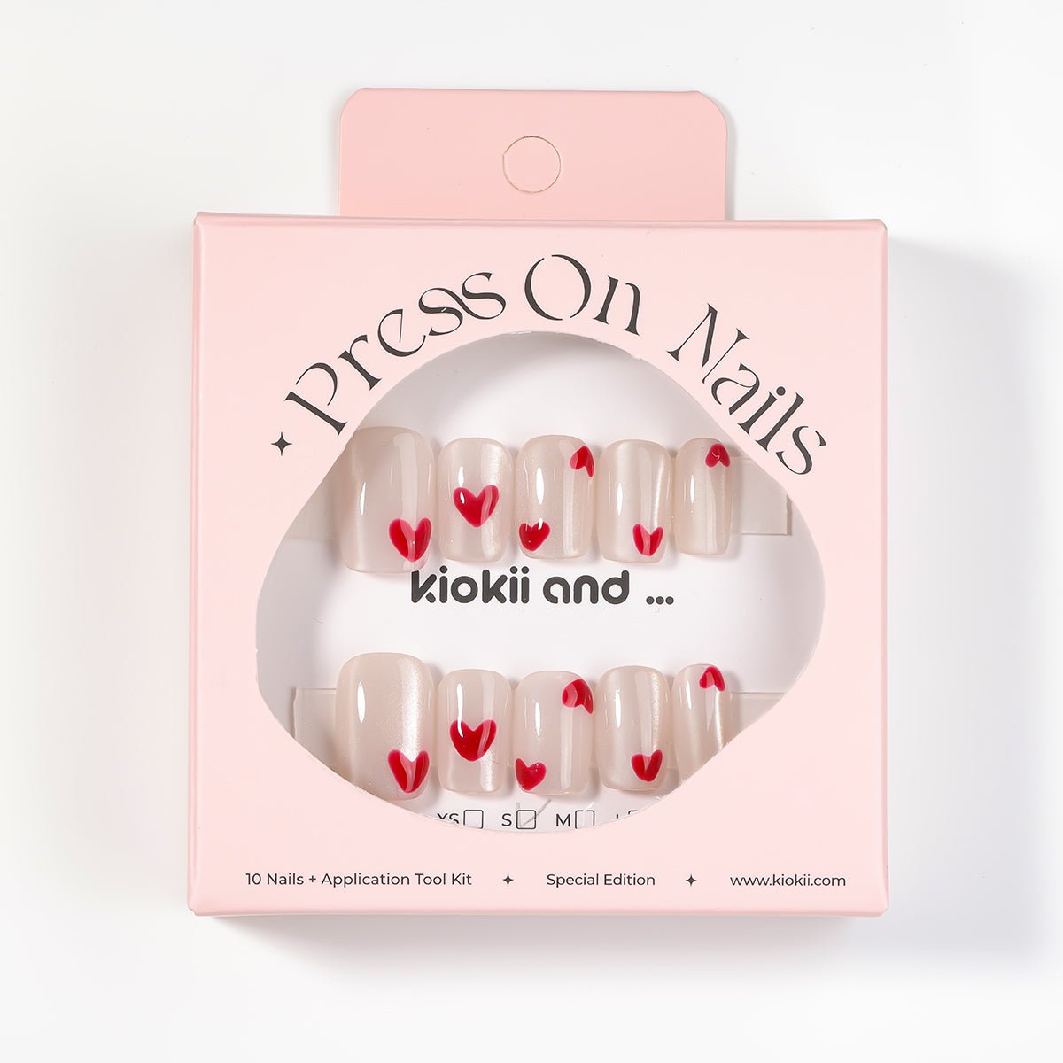 Kiokii Handmade Press-On Nails-Charming Pink Heart Wearable