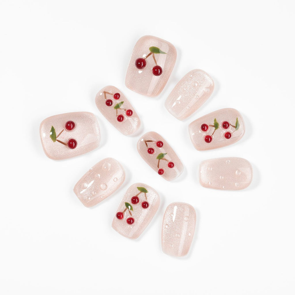 Kiokii Handmade Press-On Nails-Cherry Bloom Delicate Nail Wraps