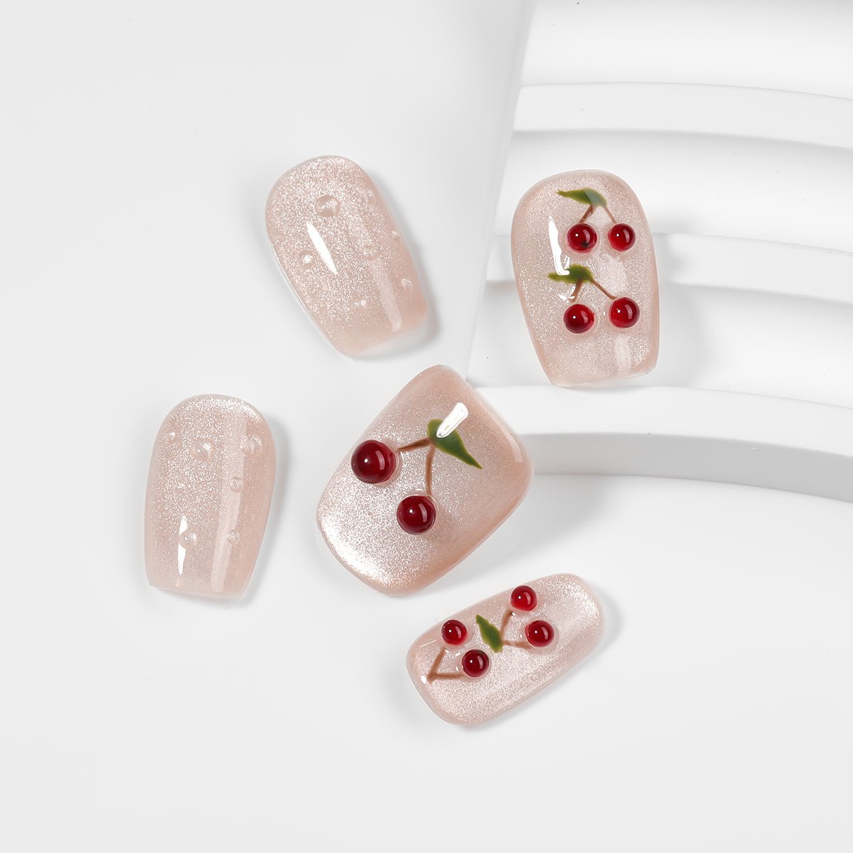 Kiokii Handmade Press-On Nails-Cherry Bloom Delicate Nail Wraps