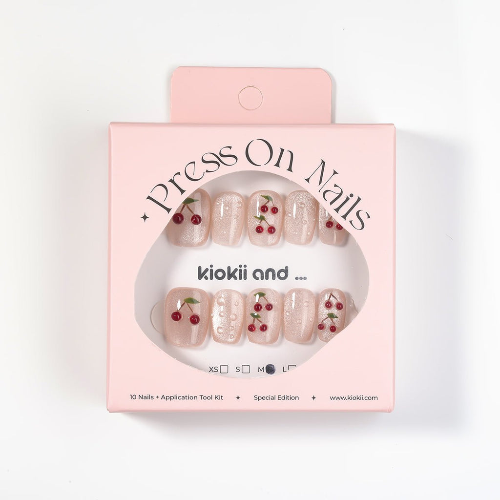 Kiokii Handmade Press-On Nails-Cherry Bloom Delicate Nail Wraps