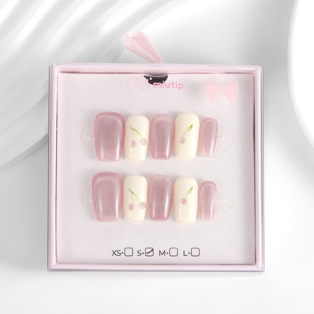 Kiokii Handmade Press-On Nails-Cute Pink Cherry