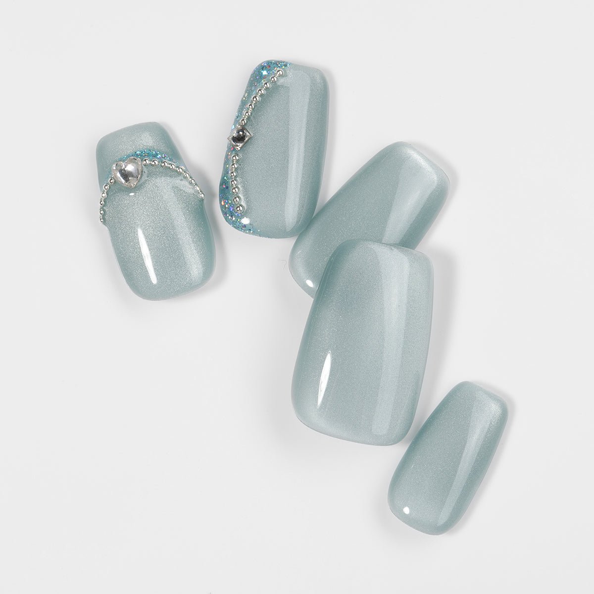 Kiokii Handmade Press-On Nails-Elegant Azure Cat's Eye