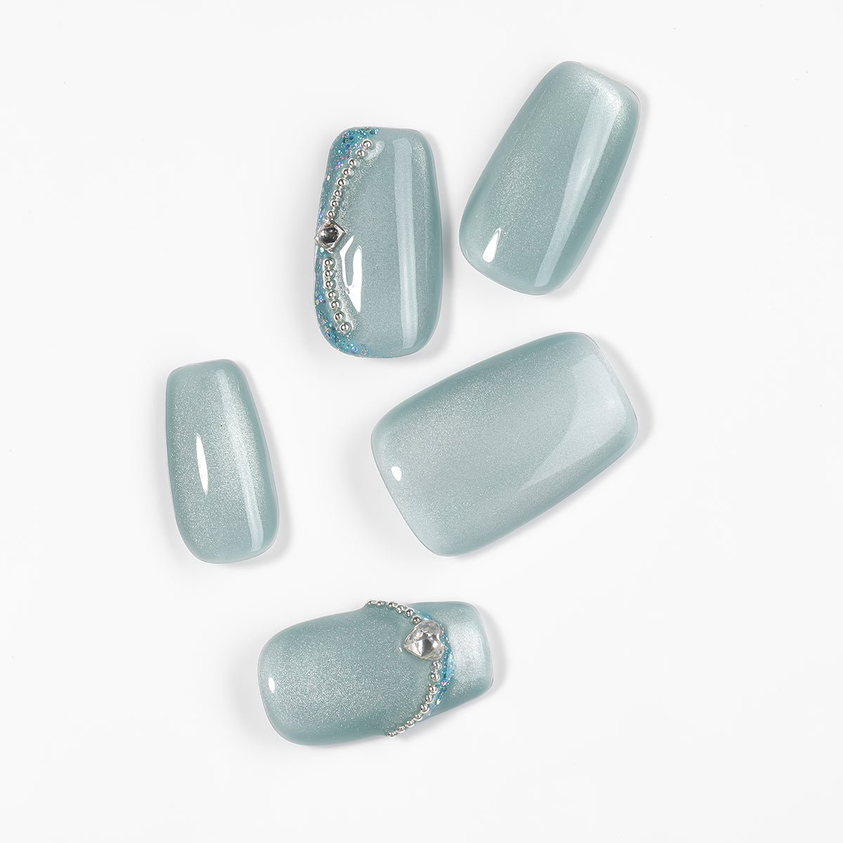 Kiokii Handmade Press-On Nails-Elegant Azure Cat's Eye
