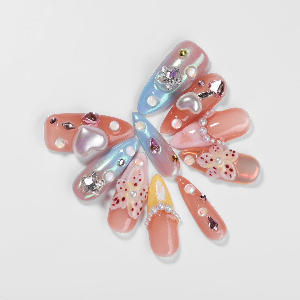 Kiokii Handmade Press-On Nails-Elegant Bloom Nail Art