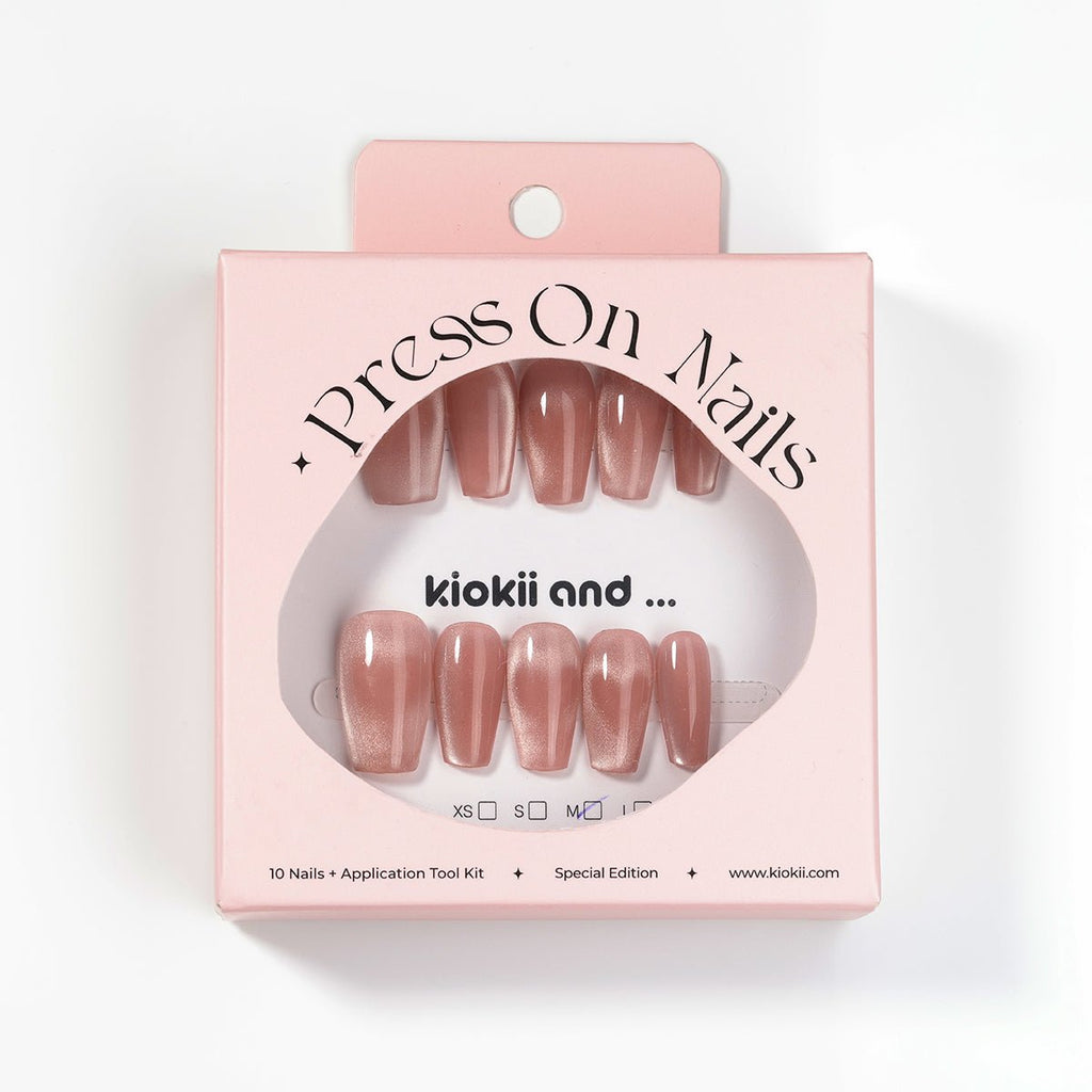 Kiokii Handmade Press-On Nails-Elegant Blush Cat's Eye Nail Set
