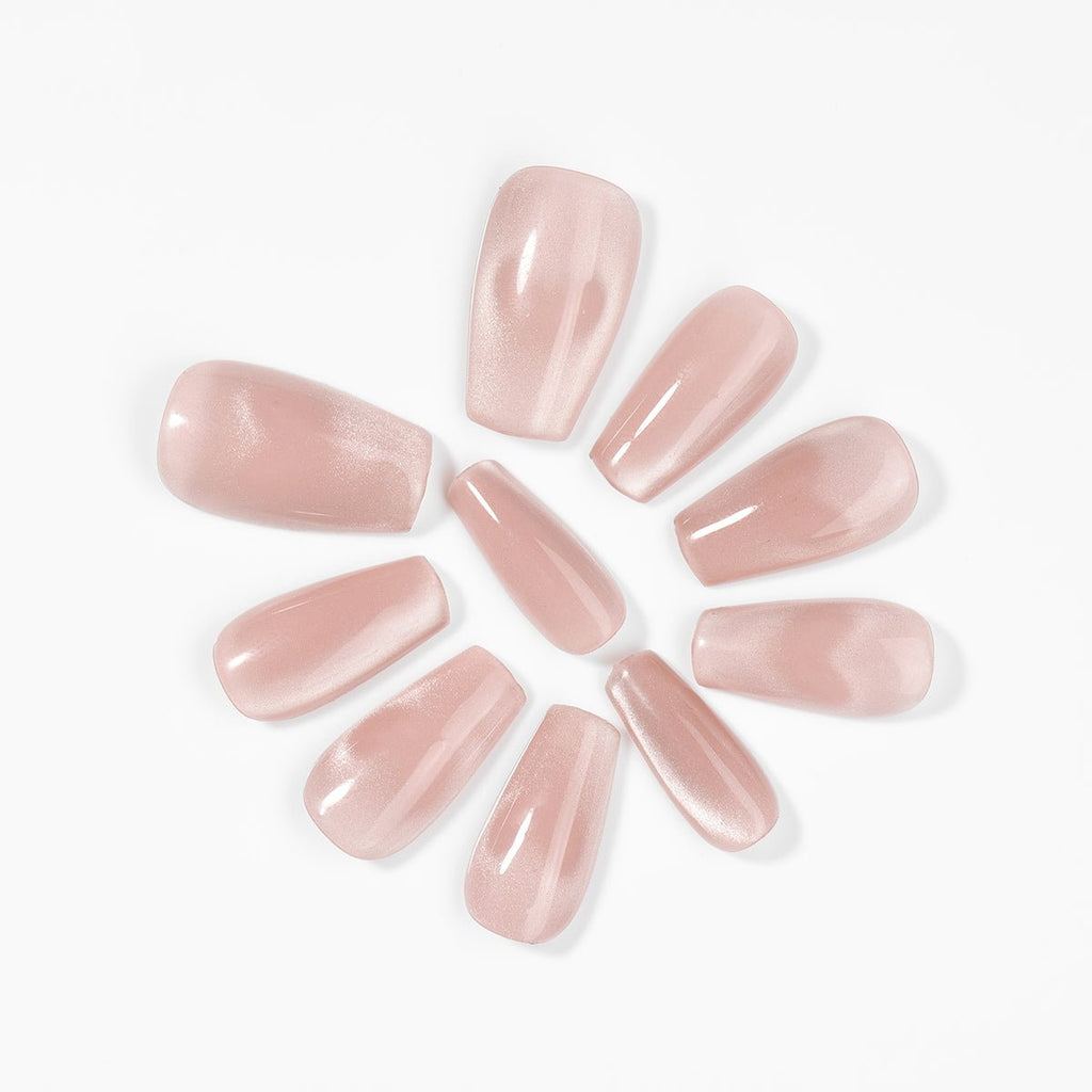 Kiokii Handmade Press-On Nails-Elegant Blush Cat's Eye Nail Set