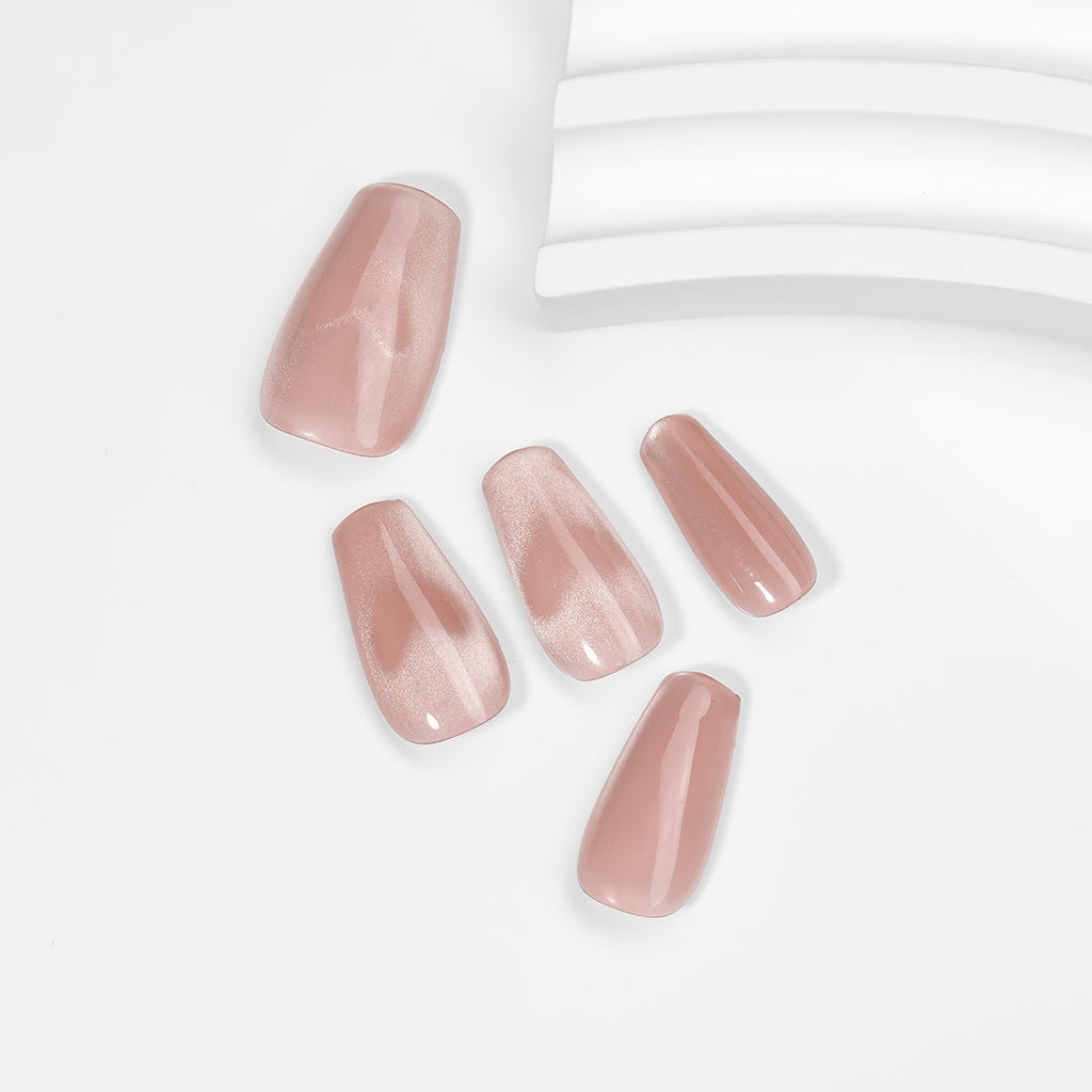 Kiokii Handmade Press-On Nails-Elegant Blush Cat's Eye Nail Set
