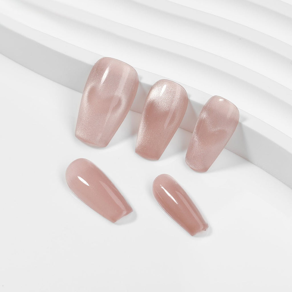 Kiokii Handmade Press-On Nails-Elegant Blush Cat's Eye Nail Set