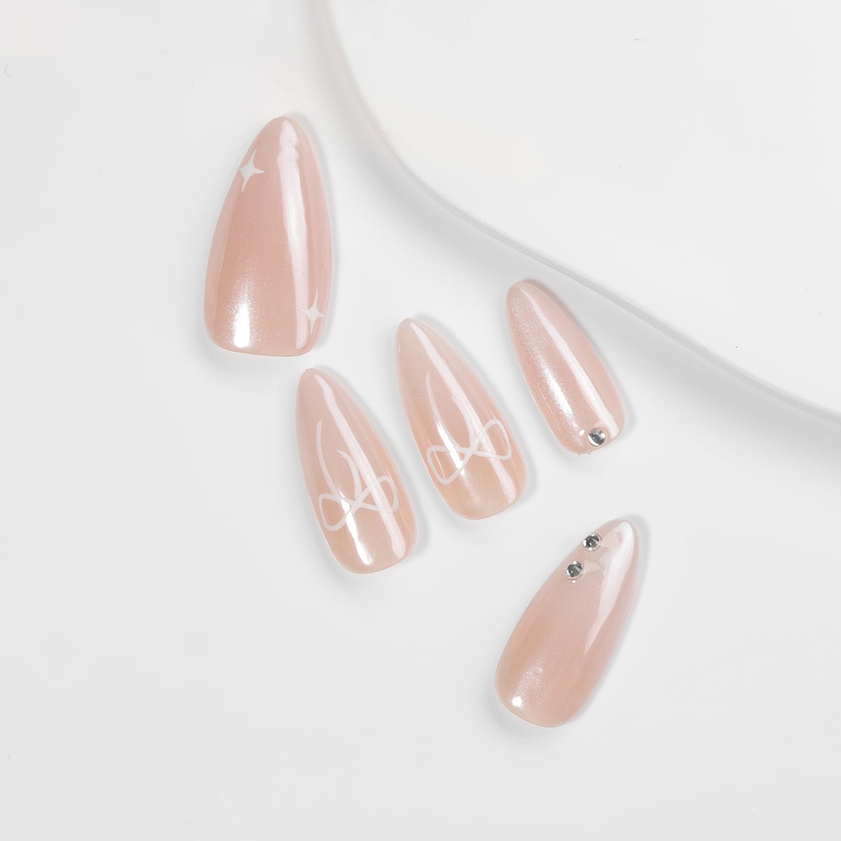 Kiokii Handmade Press-On Nails-Elegant Blush Nails with Star & Bow Accents