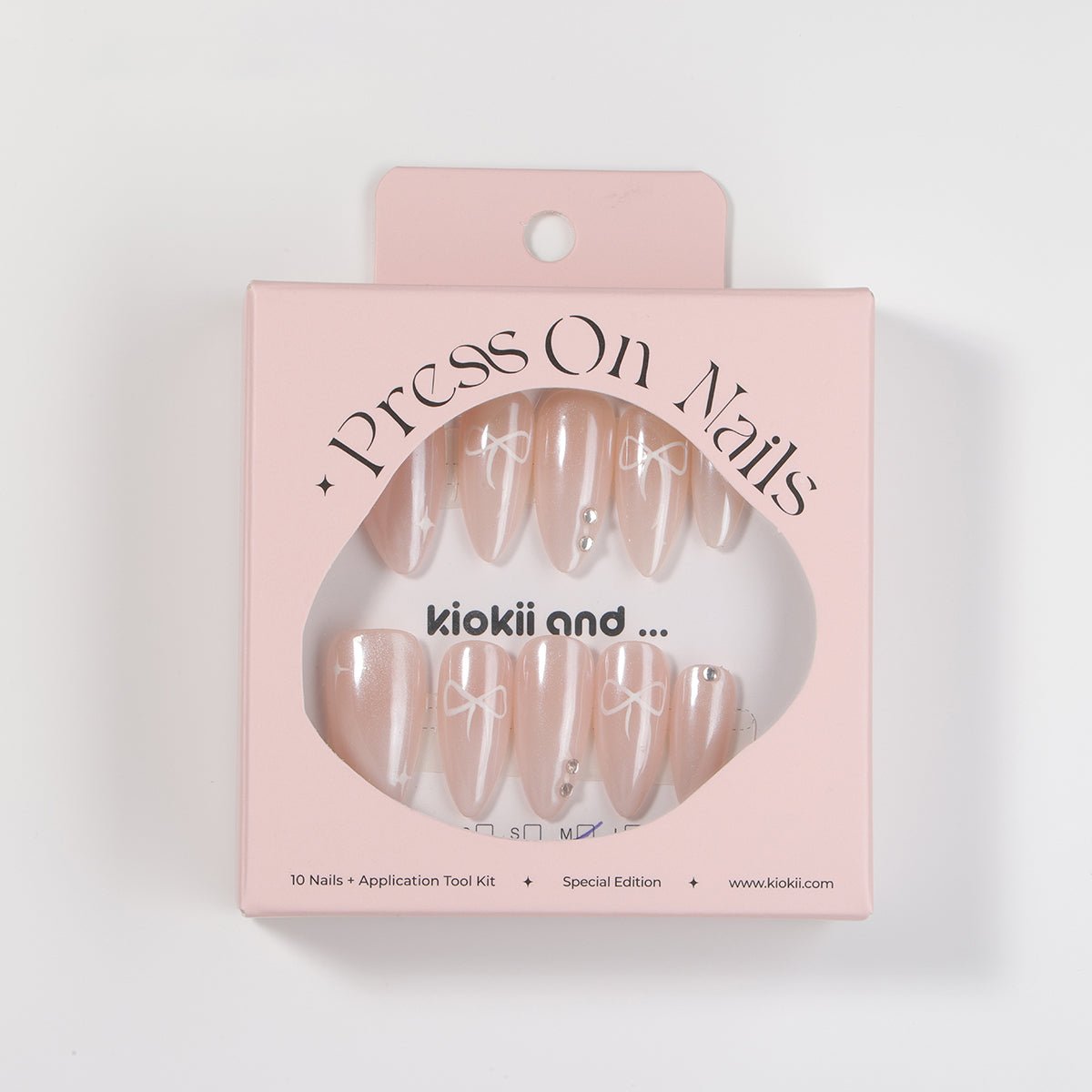 Kiokii Handmade Press-On Nails-Elegant Blush Nails with Star & Bow Accents