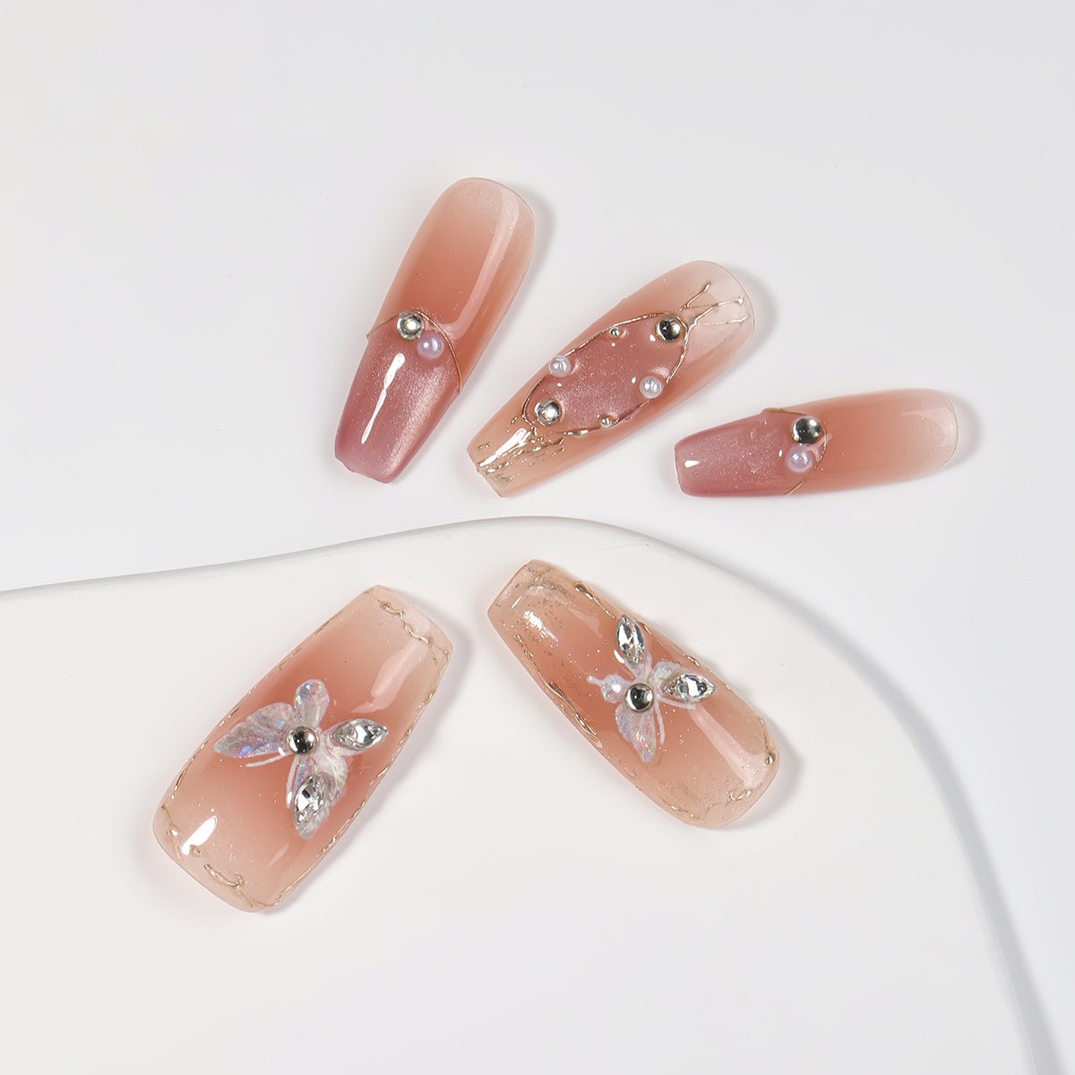 Kiokii Handmade Press-On Nails-Elegant Butterfly Pearl Nail Set