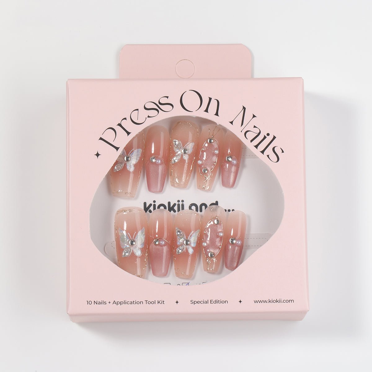 Kiokii Handmade Press-On Nails-Elegant Butterfly Pearl Nail Set