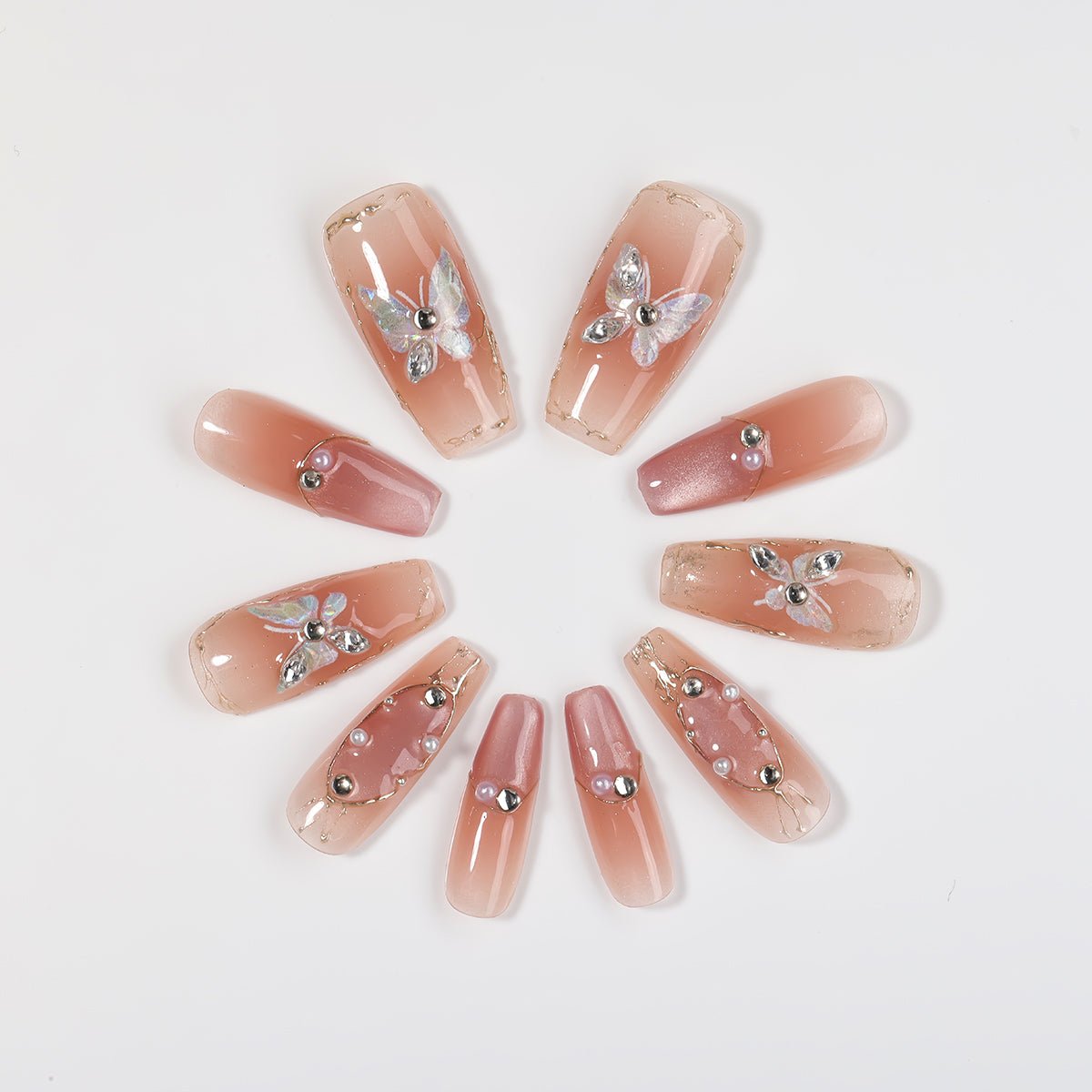 Kiokii Handmade Press-On Nails-Elegant Butterfly Pearl Nail Set