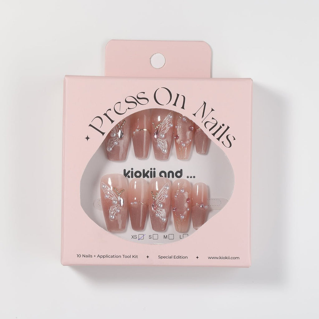 Kiokii Handmade Press-On Nails-Elegant Butterfly Pearl Nail