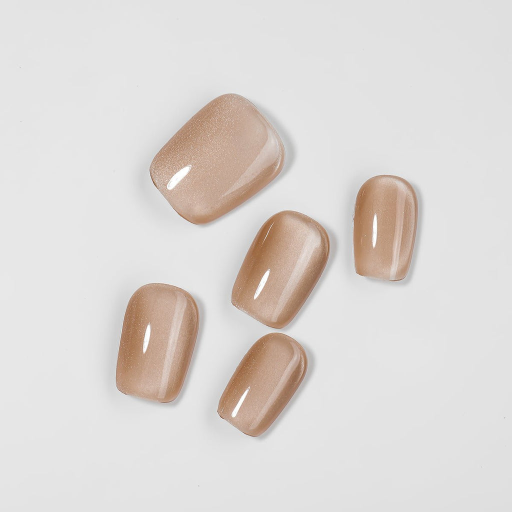 Kiokii Handmade Press-On Nails-Elegant Cat's Eye Bare Nails with Tool Kit