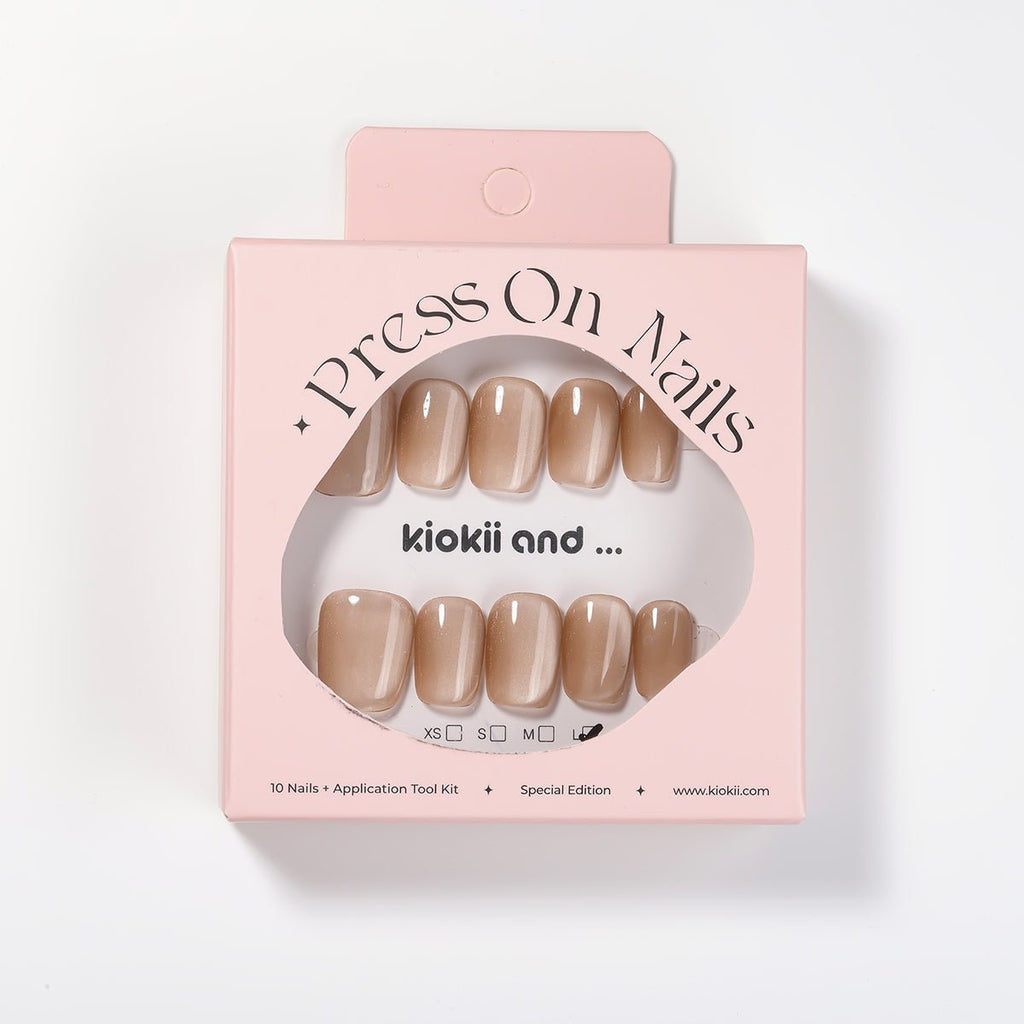 Kiokii Handmade Press-On Nails-Elegant Cat's Eye Bare Nails with Tool Kit