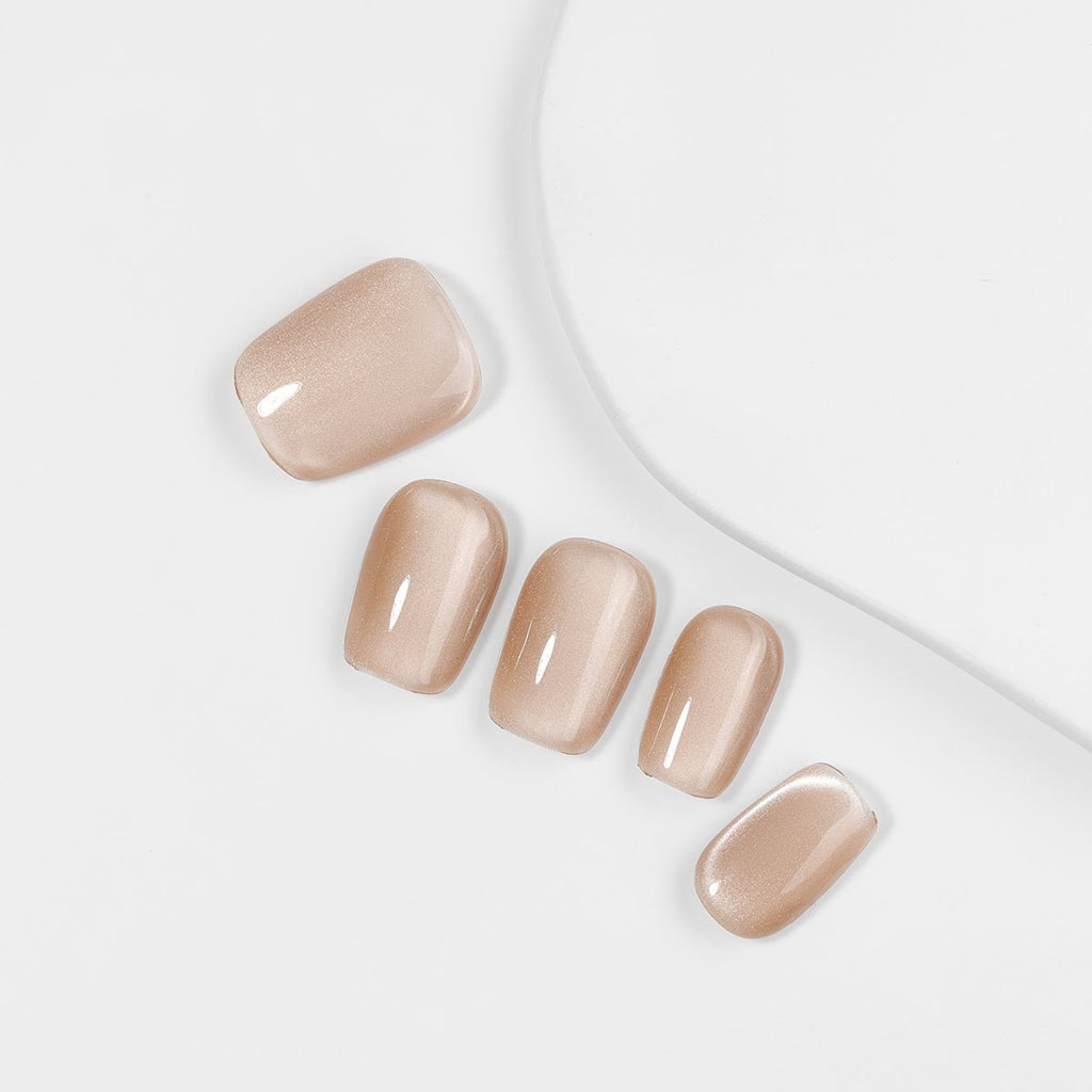 Kiokii Handmade Press-On Nails-Elegant Cat's Eye Bare Nails with Tool Kit