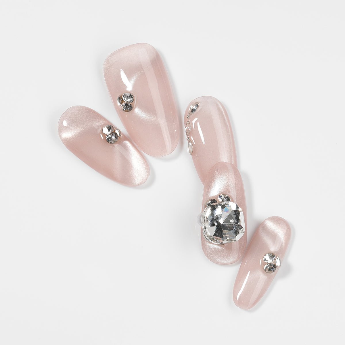 Kiokii Handmade Press-On Nails-Glamorous Pink Cat-Eye Nail Set