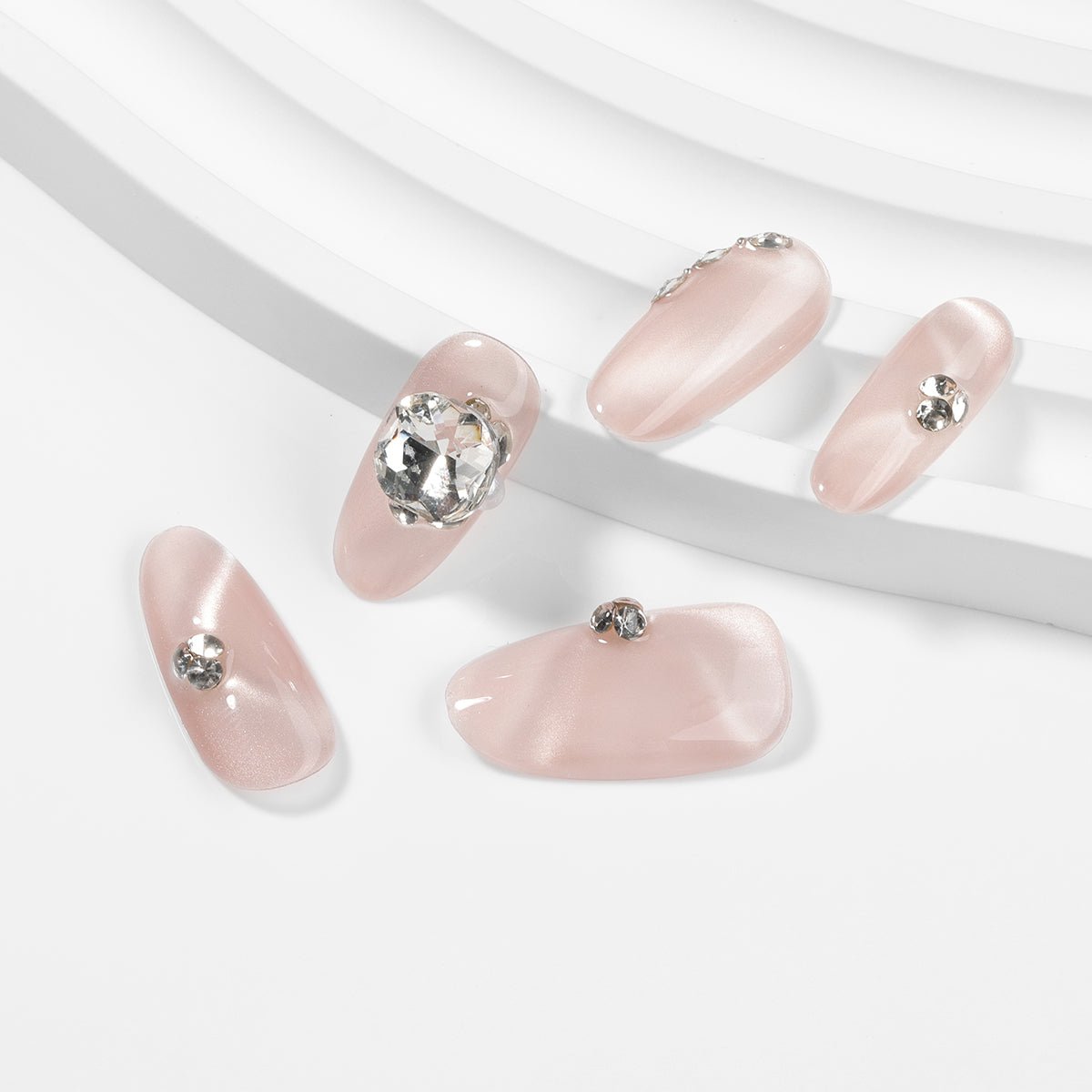 Kiokii Handmade Press-On Nails-Glamorous Pink Cat-Eye Nail Set