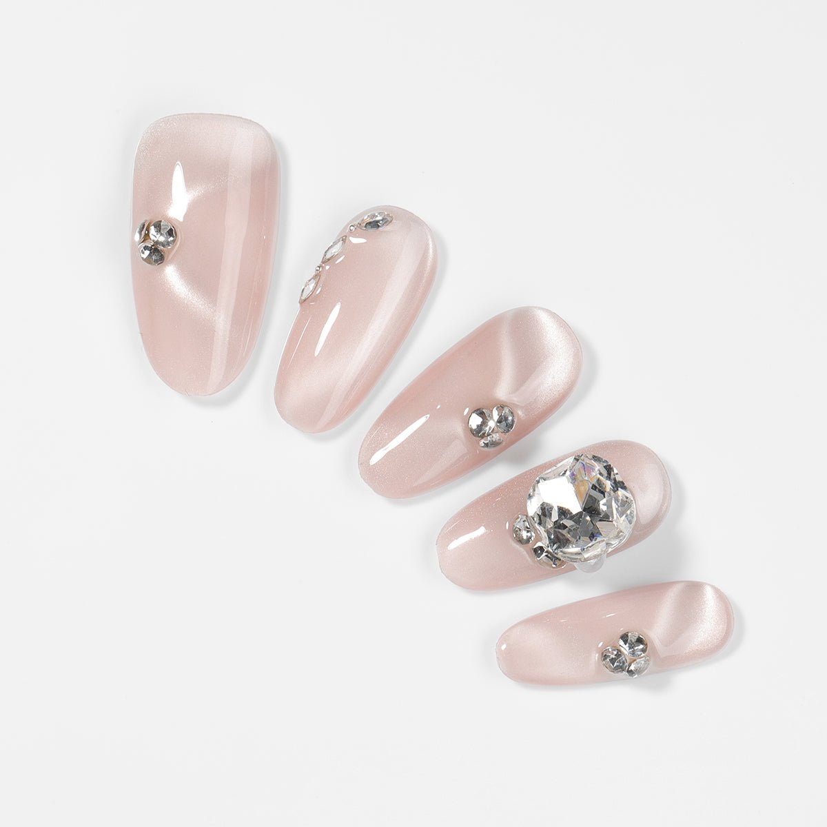 Kiokii Handmade Press-On Nails-Glamorous Pink Cat-Eye Nail Set