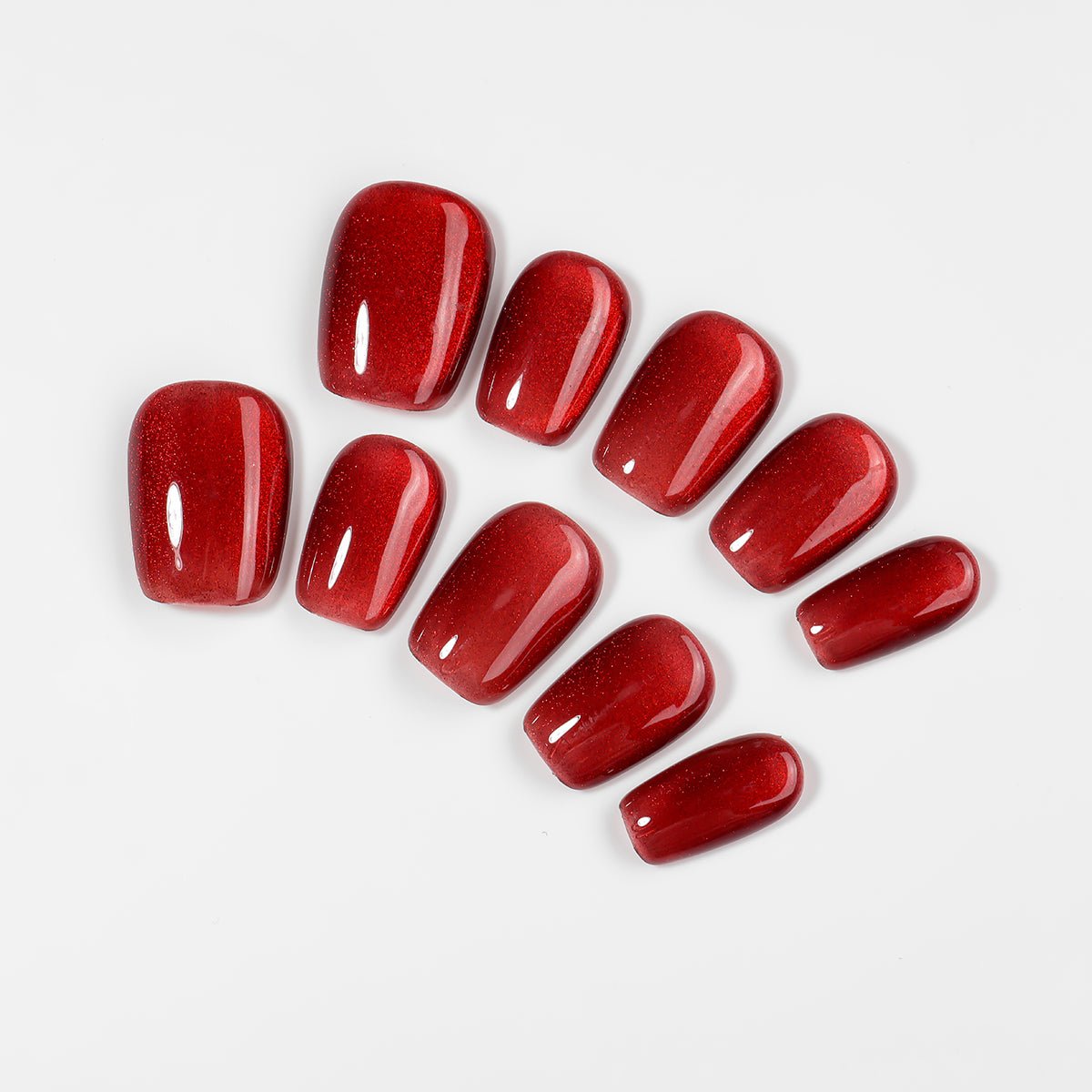 Kiokii Handmade Press-On Nails-Glamorous Red Shimmer