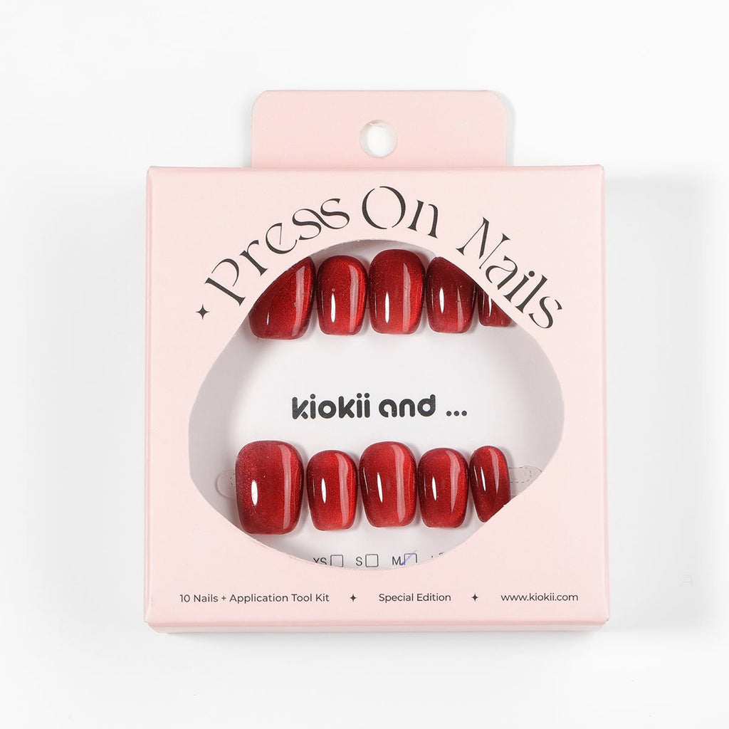 Kiokii Handmade Press-On Nails-Glamorous Red Shimmer